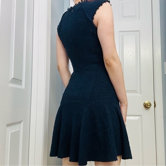 Rebecca Taylor Dress Mini Navy Blue Fitted Pleated Cocktail Dainty 2 Extra Small - Picture 3 of 6